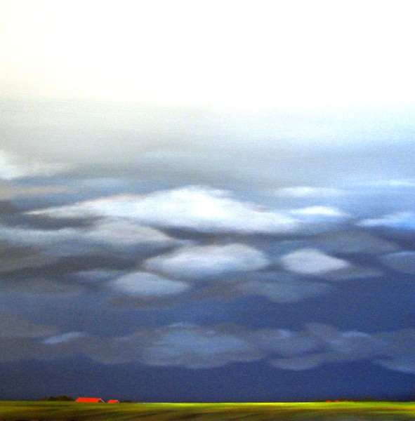 white clouds, red roofs...