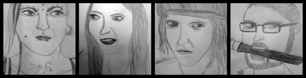 Sketch of Shayna, Hinna, Denise and Travis
