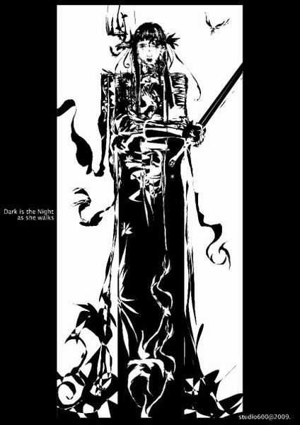 Dark is the night as she walks.