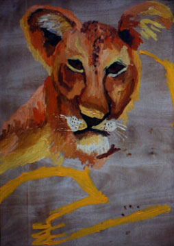 Lioness acrylic on wood expressive artworks by  israeli painter raphael perez 