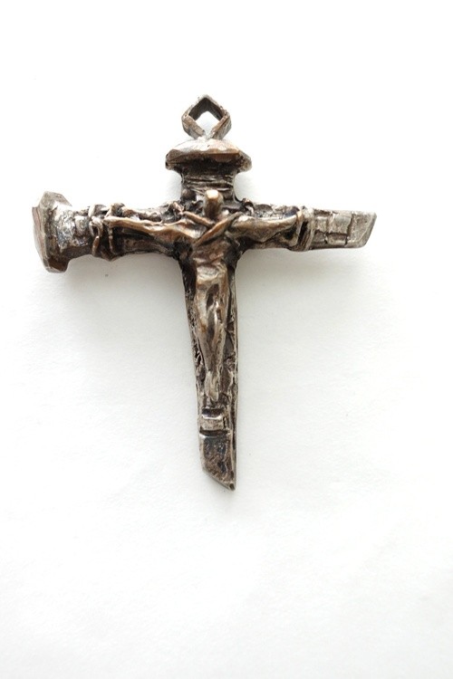 Nail Jesus Tau Cross Bronze  Contemporary Sculpture  Cross contempora Gomolka Art studio line