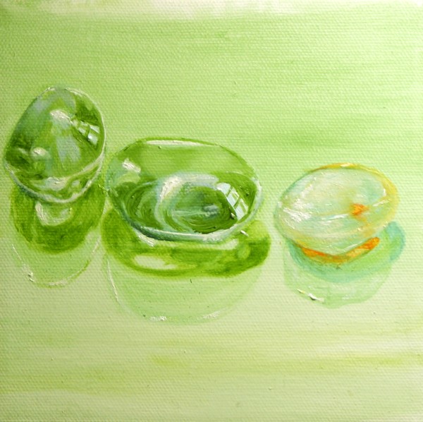 One Milk Glass and Two Quartz Stones