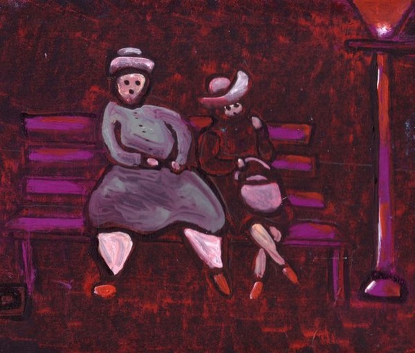 Two ladies on a park bench