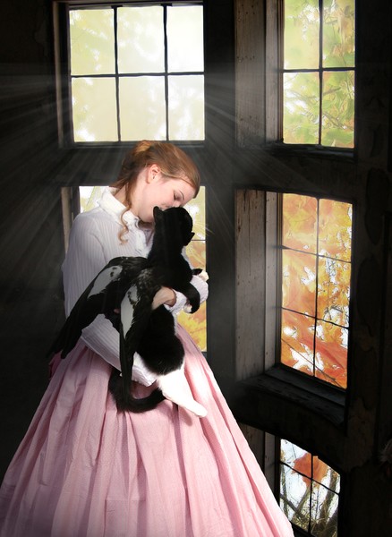 19th Century Girl and Winged Cat