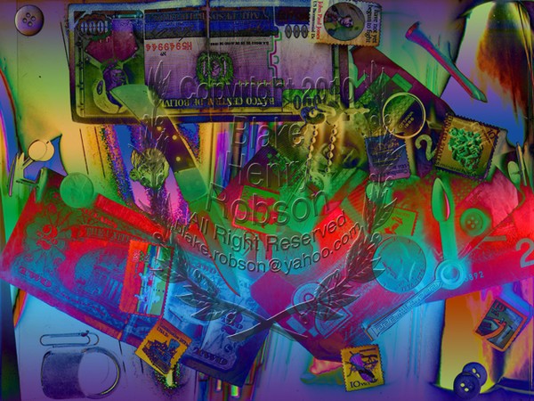 Cash, stamps and beyond color collage