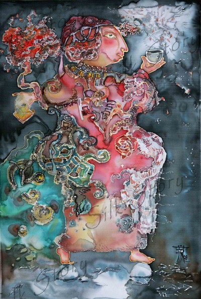 Tea.Painting on silk.