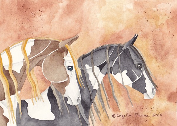 Chestnut & Black Pinto Horses On Terra