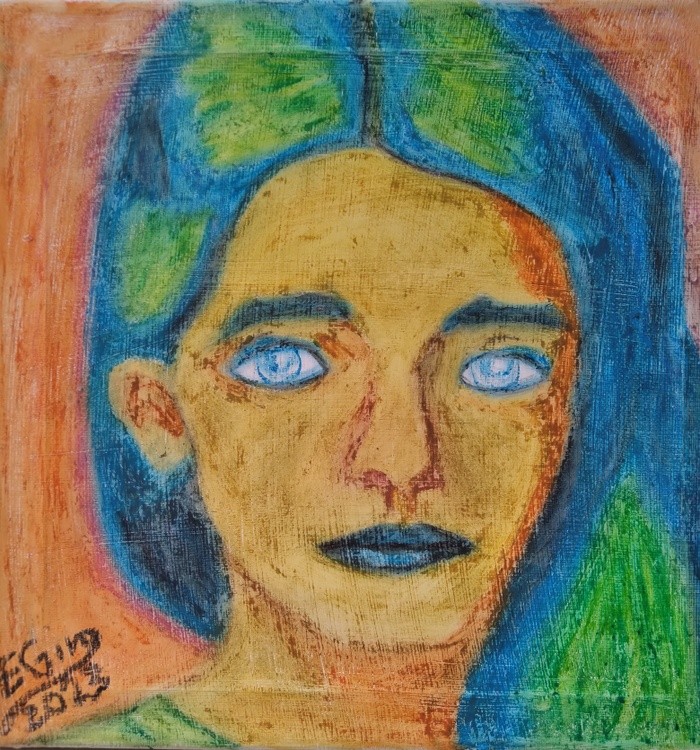 Pretty Girl with Blue Eyes, Blue Lips and Hair