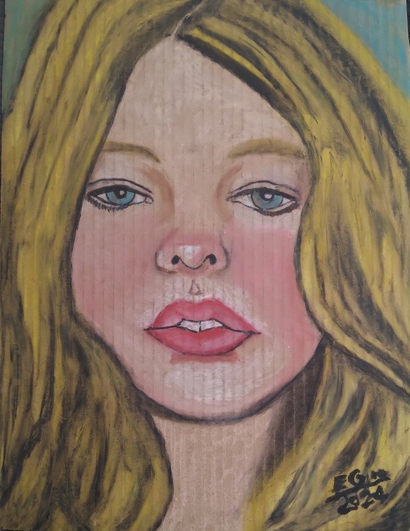 Portrait of a Young Girl with Blonde Hair and Blue Eyes
