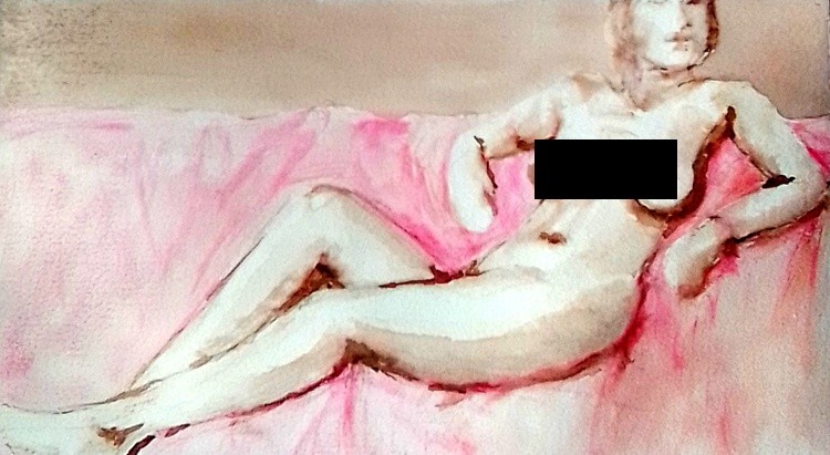 Zoey Cropped Red Couch Watercolor