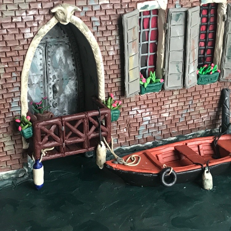 Venice, plasticine, cardboard, 25x17.5x14 cm