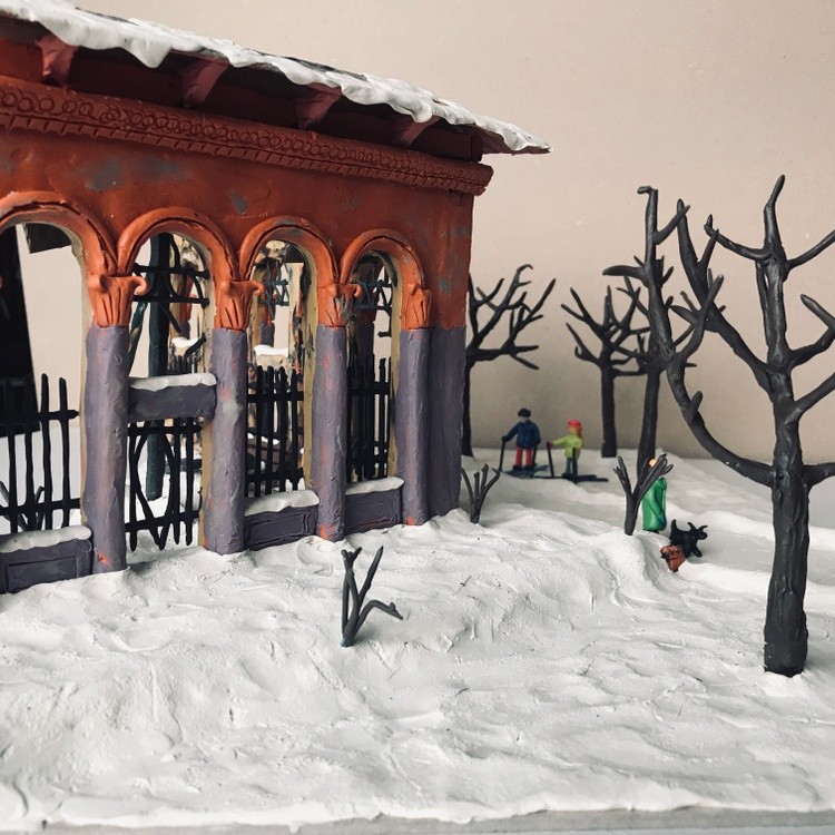 Ruin in the park, plasticine, carboard, 50x35x19,5cm
