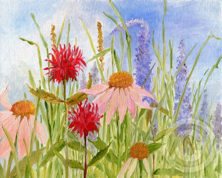 Bee Balm Floral Oil on Panel