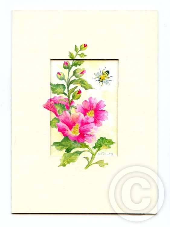 HOT PINK HOLLYHOCKS & BEE
