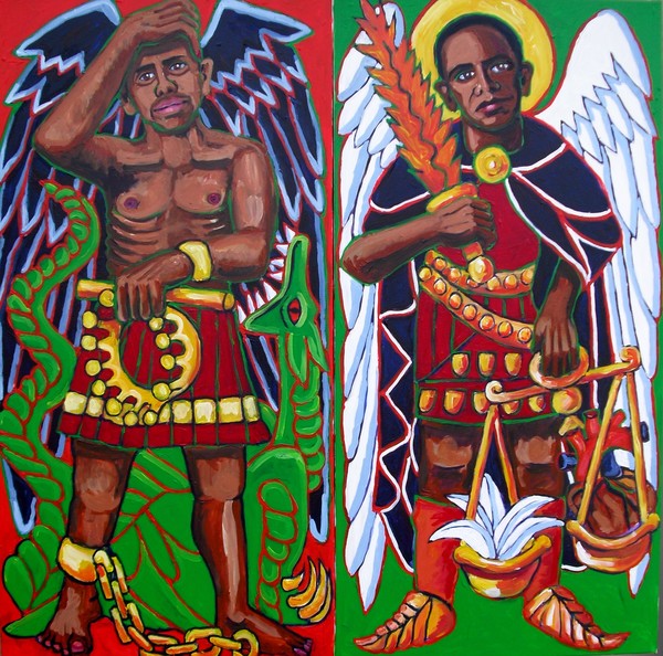 Two Dark Angels:  Study for a stained glass window