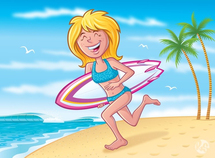 Surfer Girl At The Beach