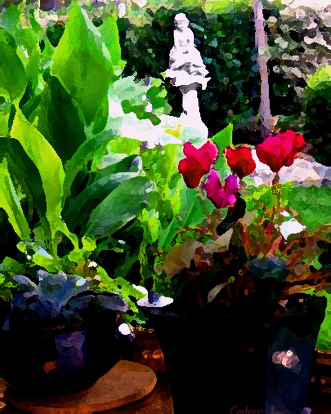 GREEN GARDEN WITH PINK CYCLAMEN