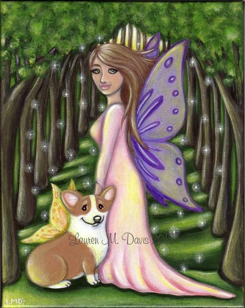 Corgi dog Fairy Princess 8x10 Painting FOR SALE