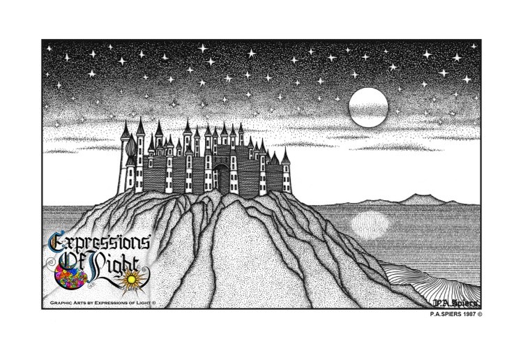ExpoLight-Graphic-Arts-Emerald-Castle-Sunset-1987-0001 (Pen-&-Ink-Mono-SP)