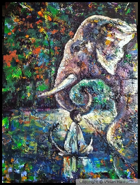 ELEPHANT WITH BOY ON WATER