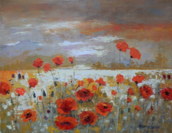 Summer landscape with poppies -sold