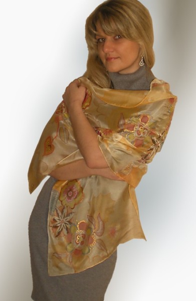 Silk scarf hand painted -Flowers dance. For women