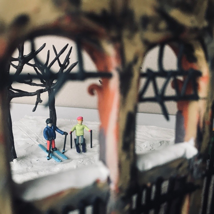 Ruin in the park, plasticine, carboard, 50x35x19,5cm
