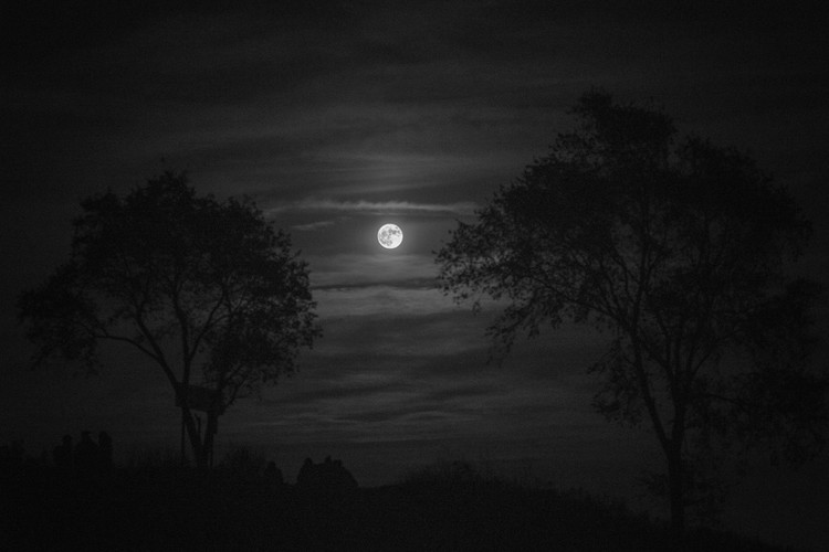 BW Moon above Hill