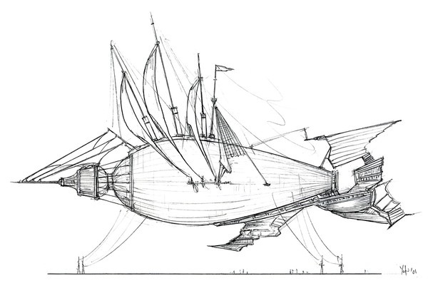 Zeppelin with sails