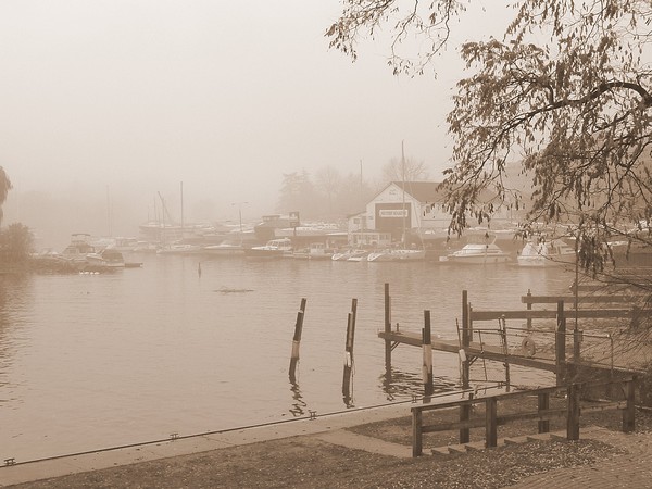 sepia and fog view of Harbour