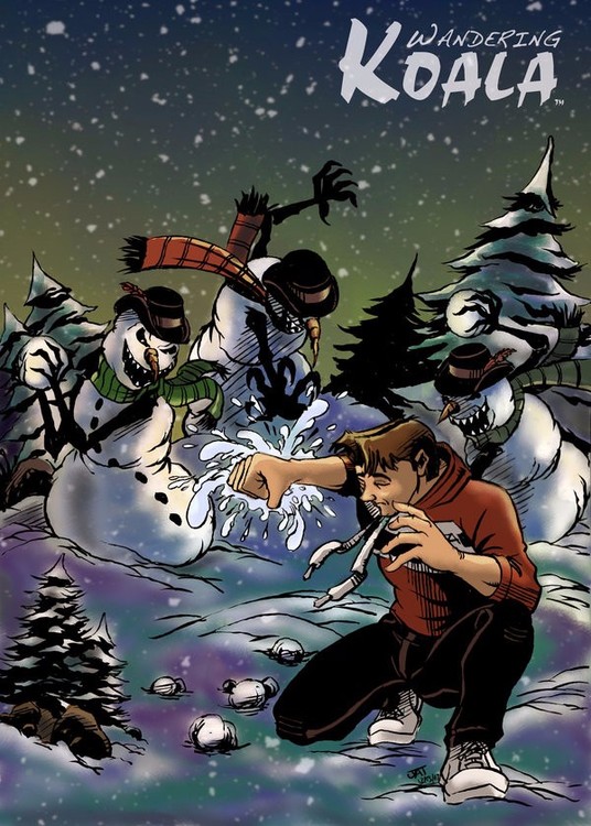 Wandering Koala fights Evil Snowmen