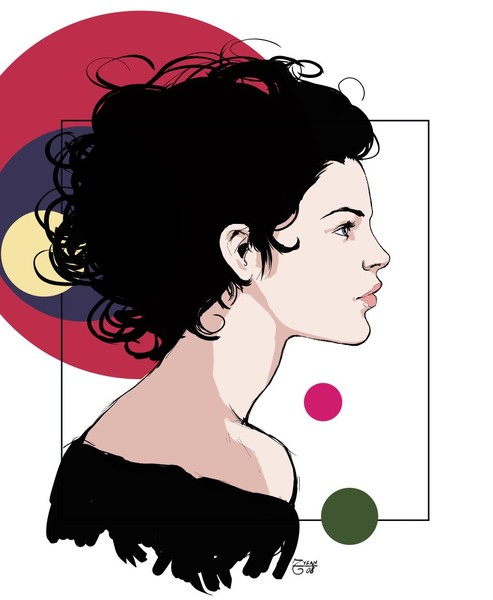 Waving hair, color circles