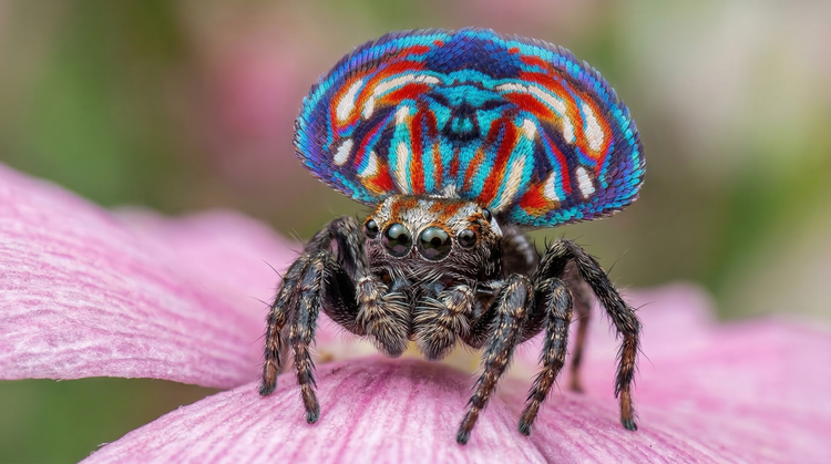 Stunning macro close-up captures a vibrant peacock spider
