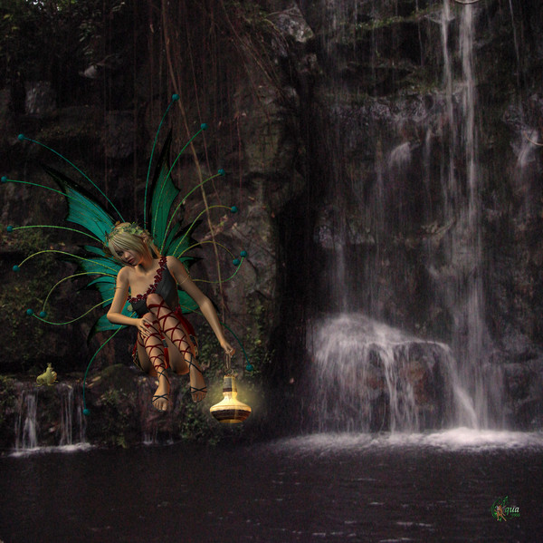 at the waterfall