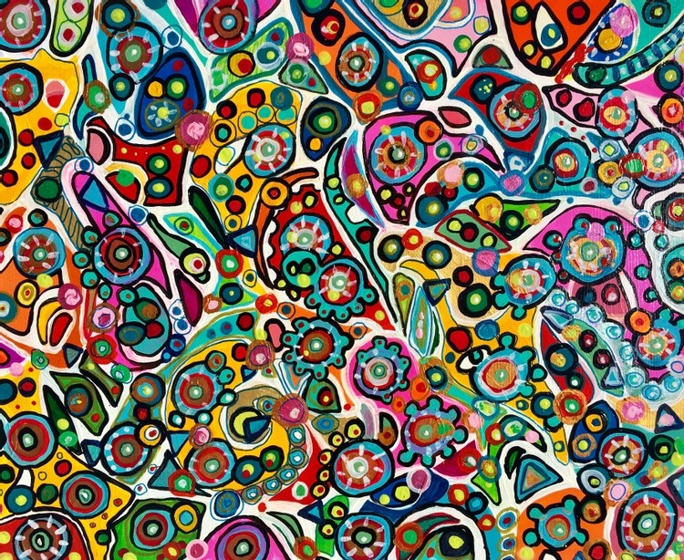 (sold)  Fireworks 40*50*2 cm, 2021, original abstract on stretched canvas, colorful, doodles.