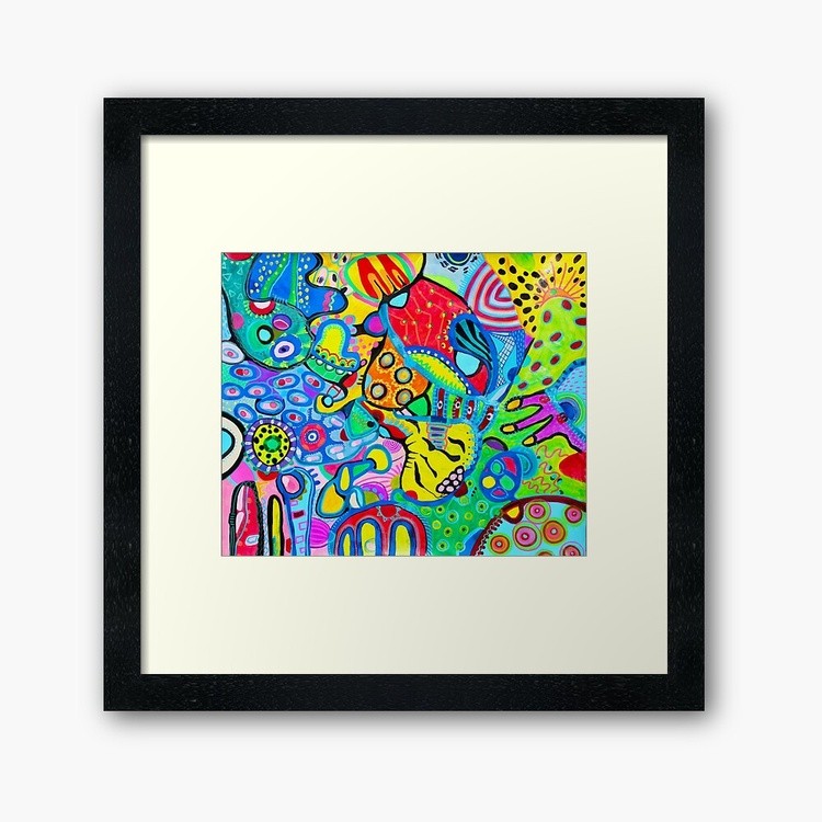 527. Fun Joy Colors Abstract Vibrant Doodles Framed Art Print Designed and sold by Veera Zukova