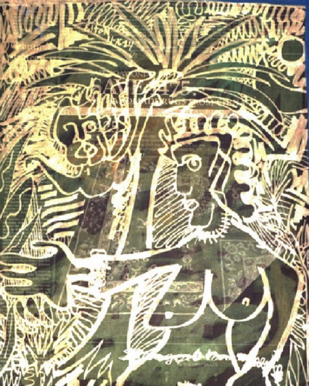 Jungle the lion sleeps tonight.(c). 1984, 2006..elton houck.////.painted on newspaper art////