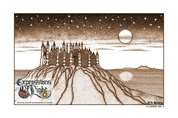 ExpoLight-Graphic-Arts-Emerald-Castle-Sunset-1987-0001 (Pen-&-Ink-Sepia-SP)