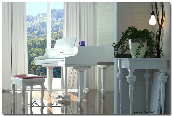 3D MODEL LIVING ROOM WITH PIANO