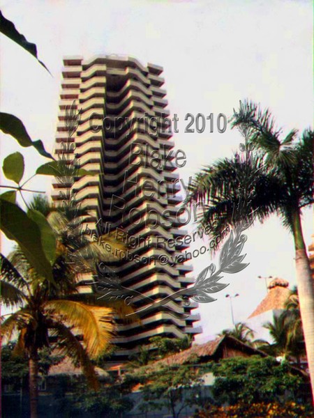 Tropical hotel, clear sky, Palm trees Resort