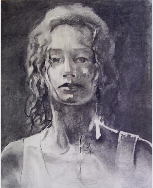 Portrait in candle smoke and charcoal.