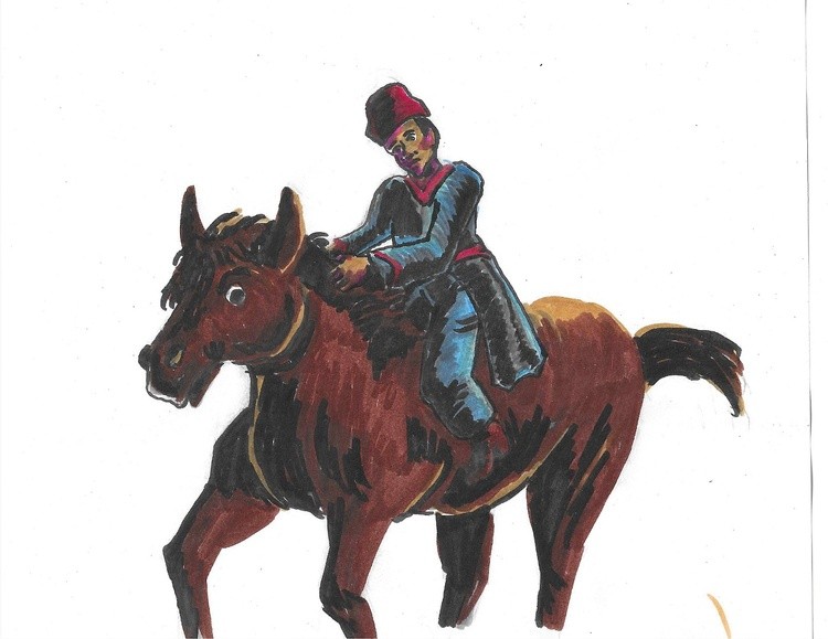 Red and blue rider