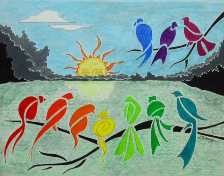 Rainbow Birds Sunrise