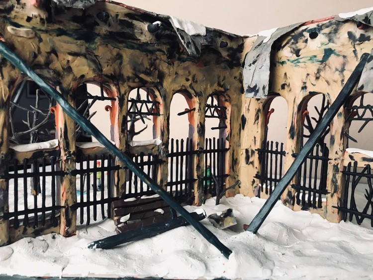 Ruin in the park, plasticine, carboard, 50x35x19,5cm