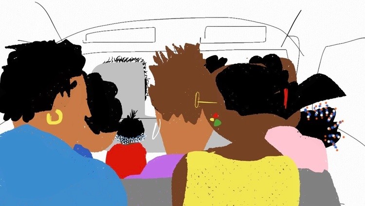 Public transport in an 'aluguer', in Cape Verde