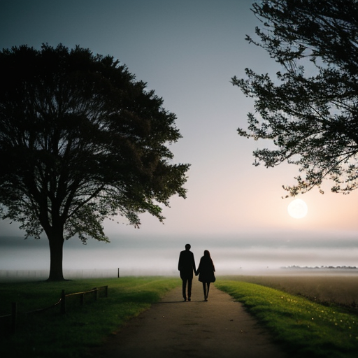 Lovers walking at night