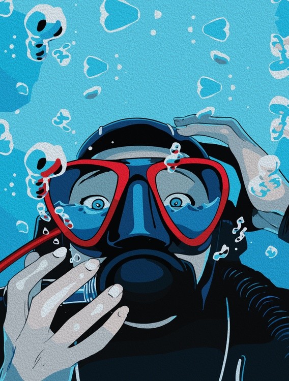 Diver’s Surprise – Underwater Adventure in Bold Colors