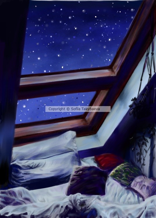 Star night in a cozy bedroom