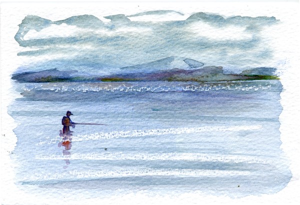 Fly fishing blue lake