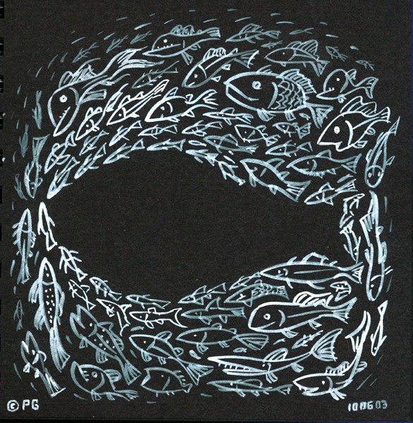 Fish-shaped shoal (white ink)